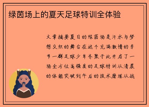 绿茵场上的夏天足球特训全体验
